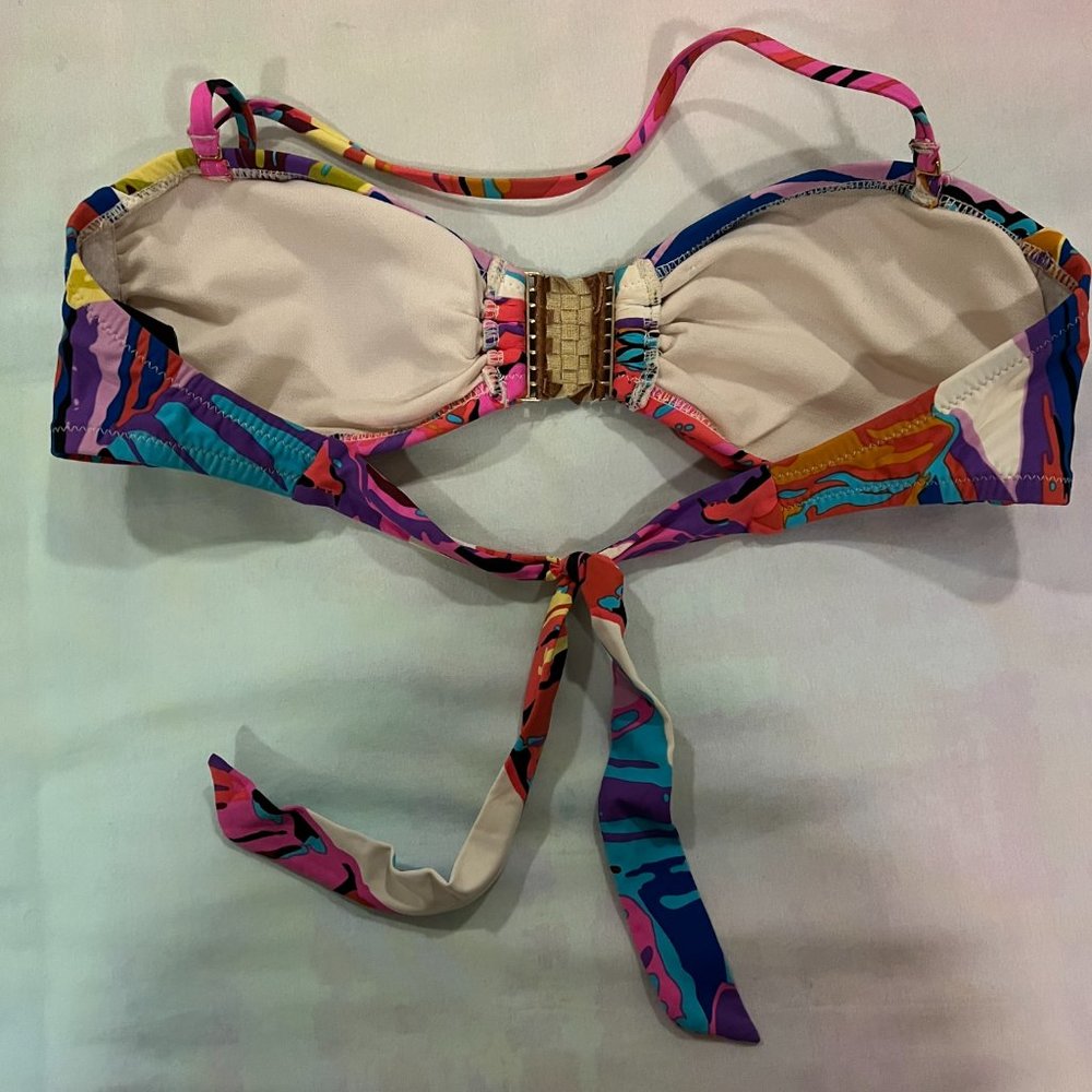 EUC ABS Colorful Abstract Print Bandeau Top with Leather Accent Sz 6 - Picture 3 of 7